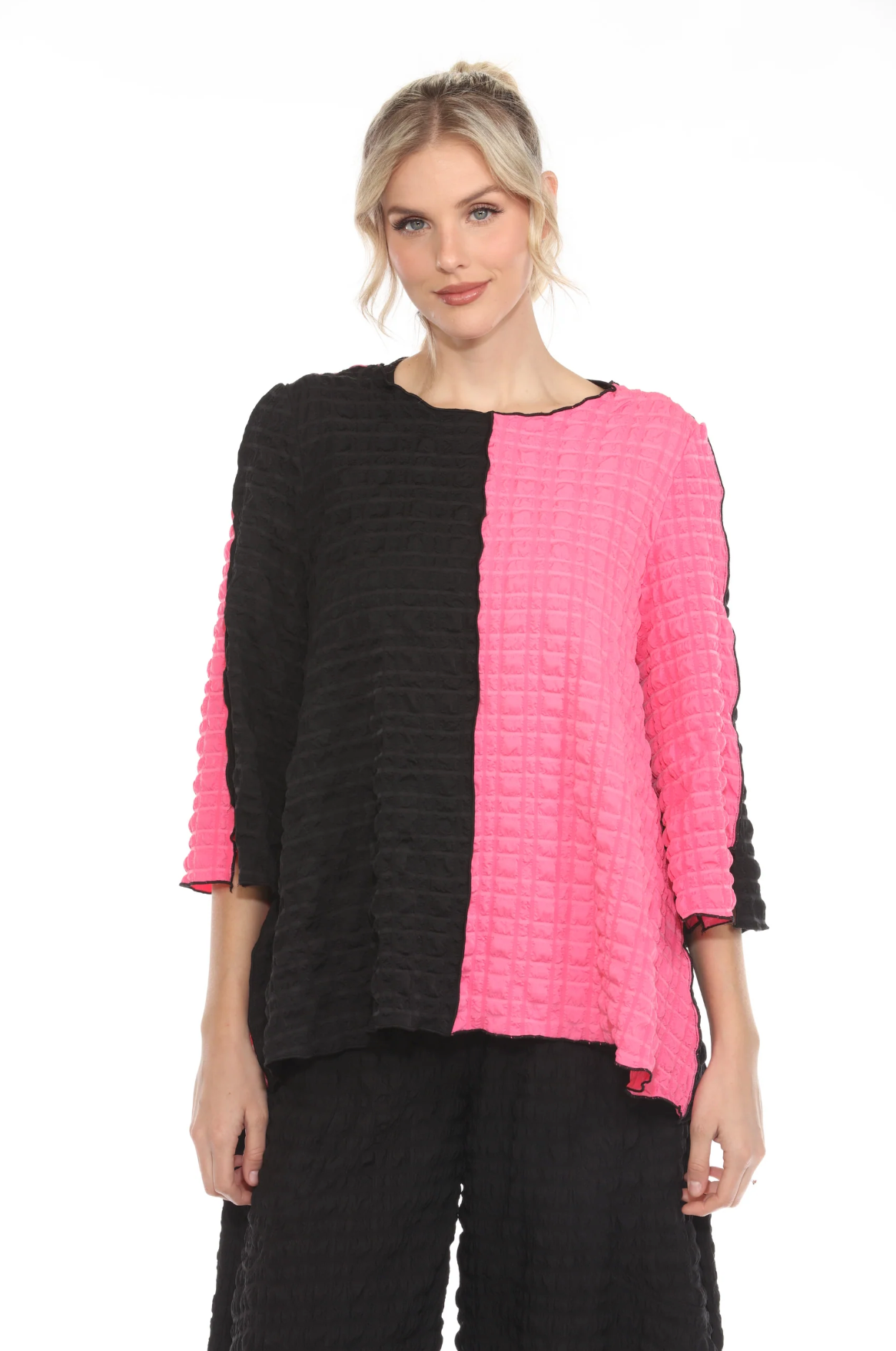 MOONLIGHT Black & Pink Split Colorblock Relaxed Top - 4007-FS - FUCHSIA
