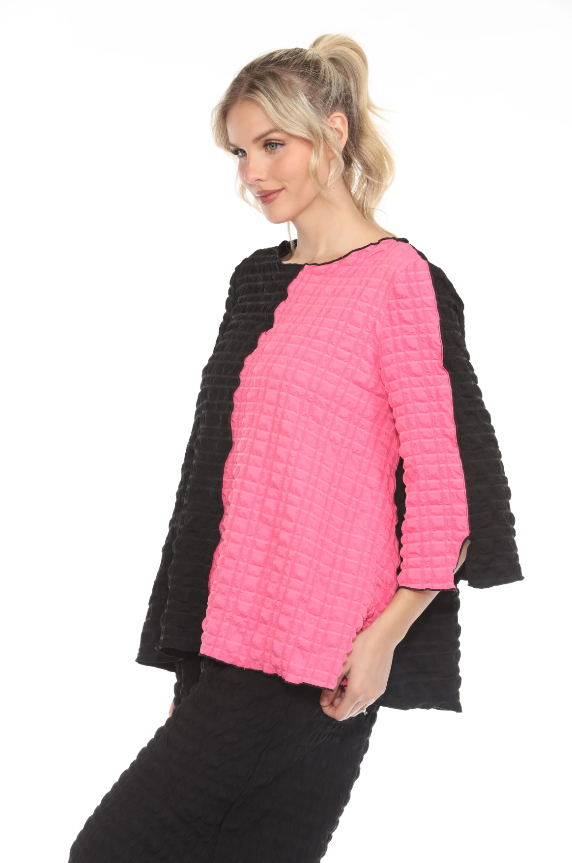 MOONLIGHT Black & Pink Split Colorblock Relaxed Top - 4007-FS - FUCHSIA