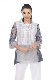 MOONLIGHT Gray & White Mixed Media Cowl Neck Tunic - 3271