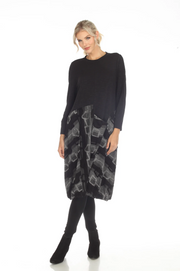 MOONLIGHT Black & Gray Link Print Long Sleeve Dress - 3558