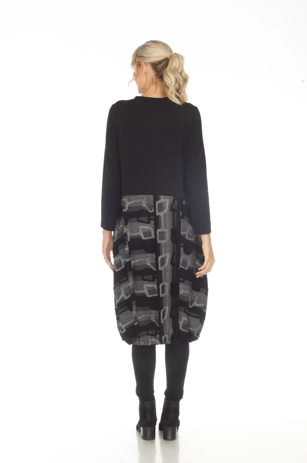 MOONLIGHT Black & Gray Link Print Long Sleeve Dress - 3558