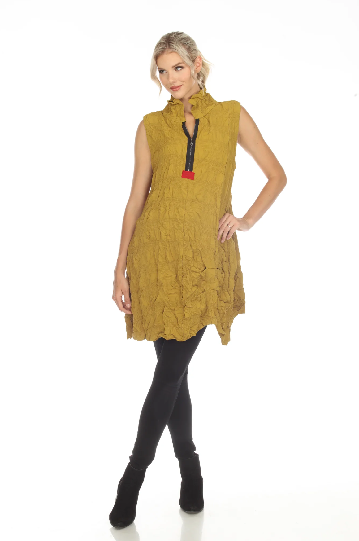 MOONLIGHT Kiwi Green Accent Zipper Front Sleeveless Dress - 3677 BIG