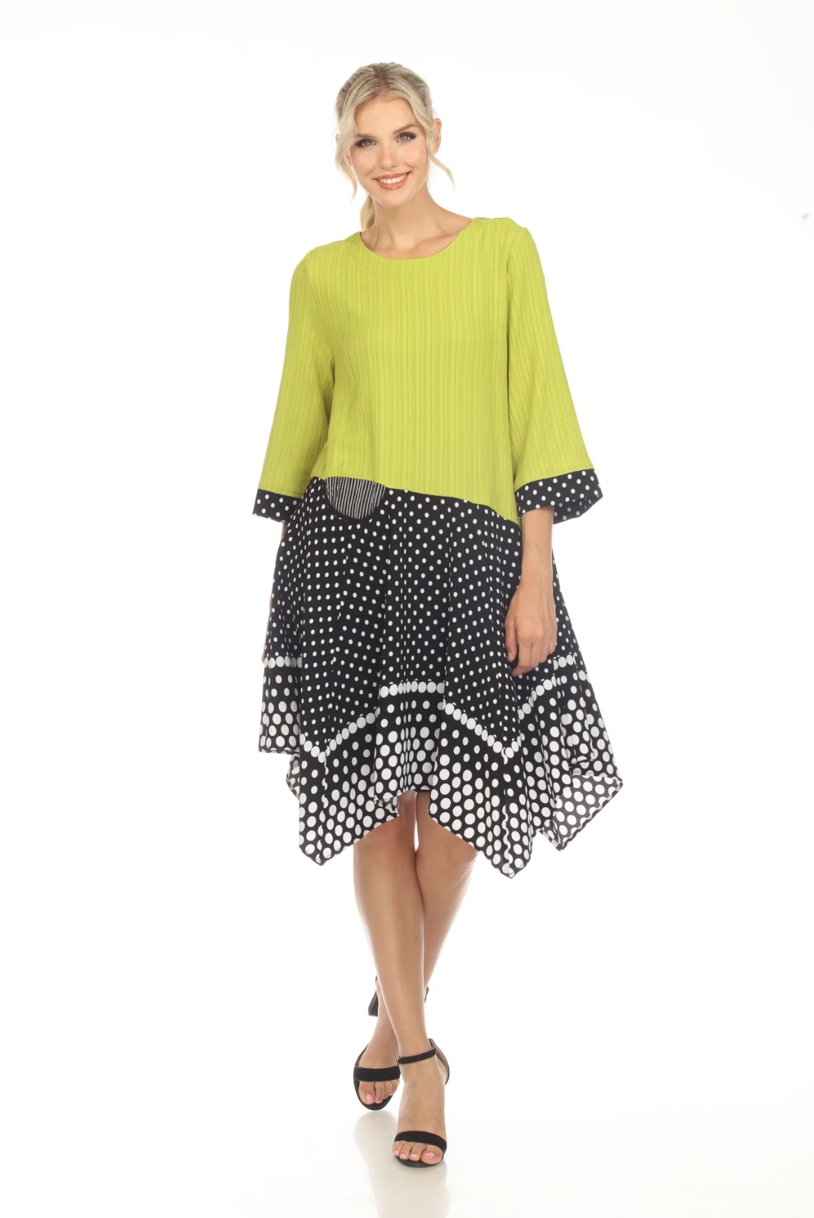 MOONLIGHT Lime & Black Polka Dot Split Print Pocket Dress - 3748