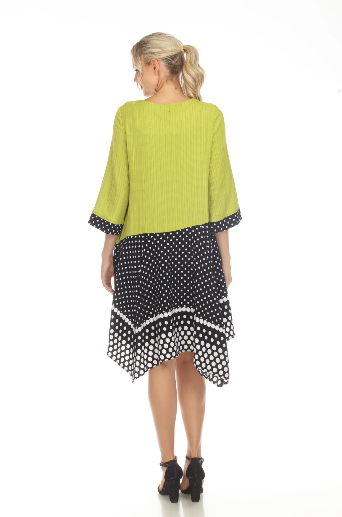 MOONLIGHT Lime & Black Polka Dot Split Print Pocket Dress - 3748