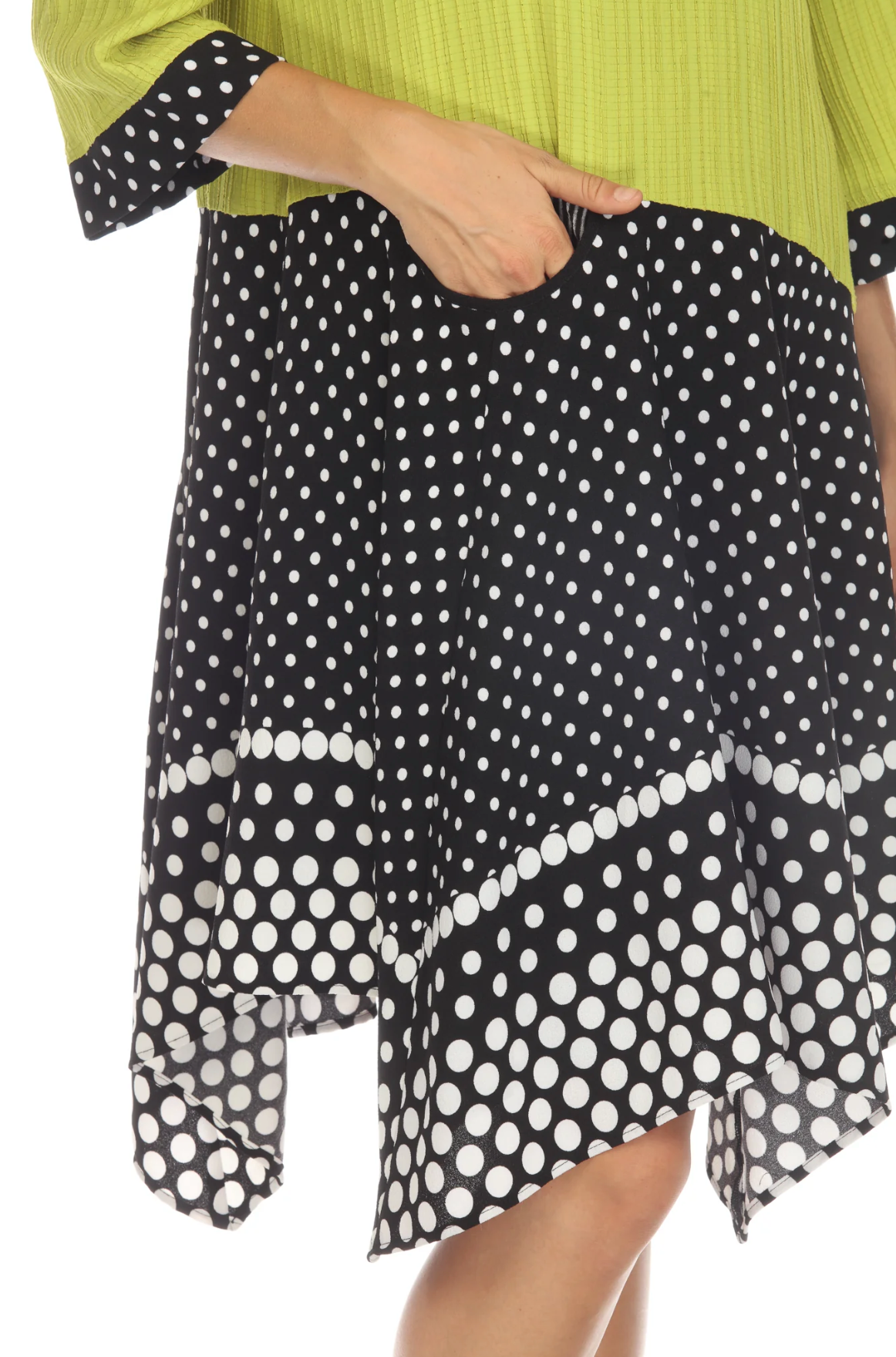 MOONLIGHT Lime & Black Polka Dot Split Print Pocket Dress - 3748