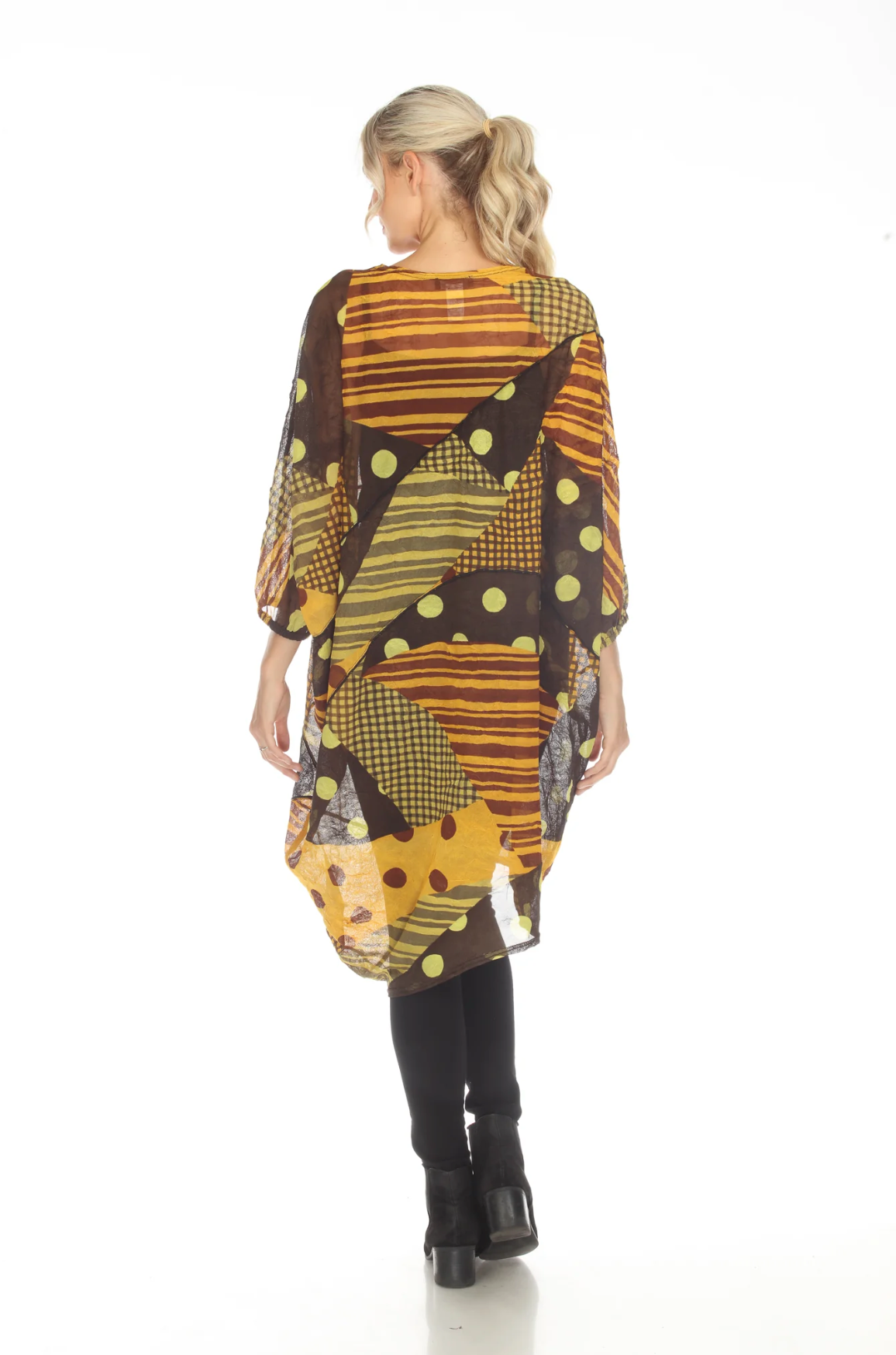 MOONLIGHT Yellow & Gray Abstract Mixed Media Layered Dress - 3788POK