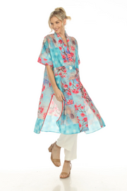 MOONLIGHT Blue & Pink Floral Button Long Cover Dress - 3869