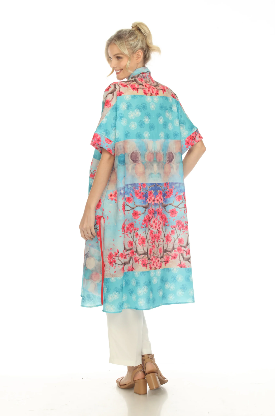 MOONLIGHT Blue & Pink Floral Button Long Cover Dress - 3869