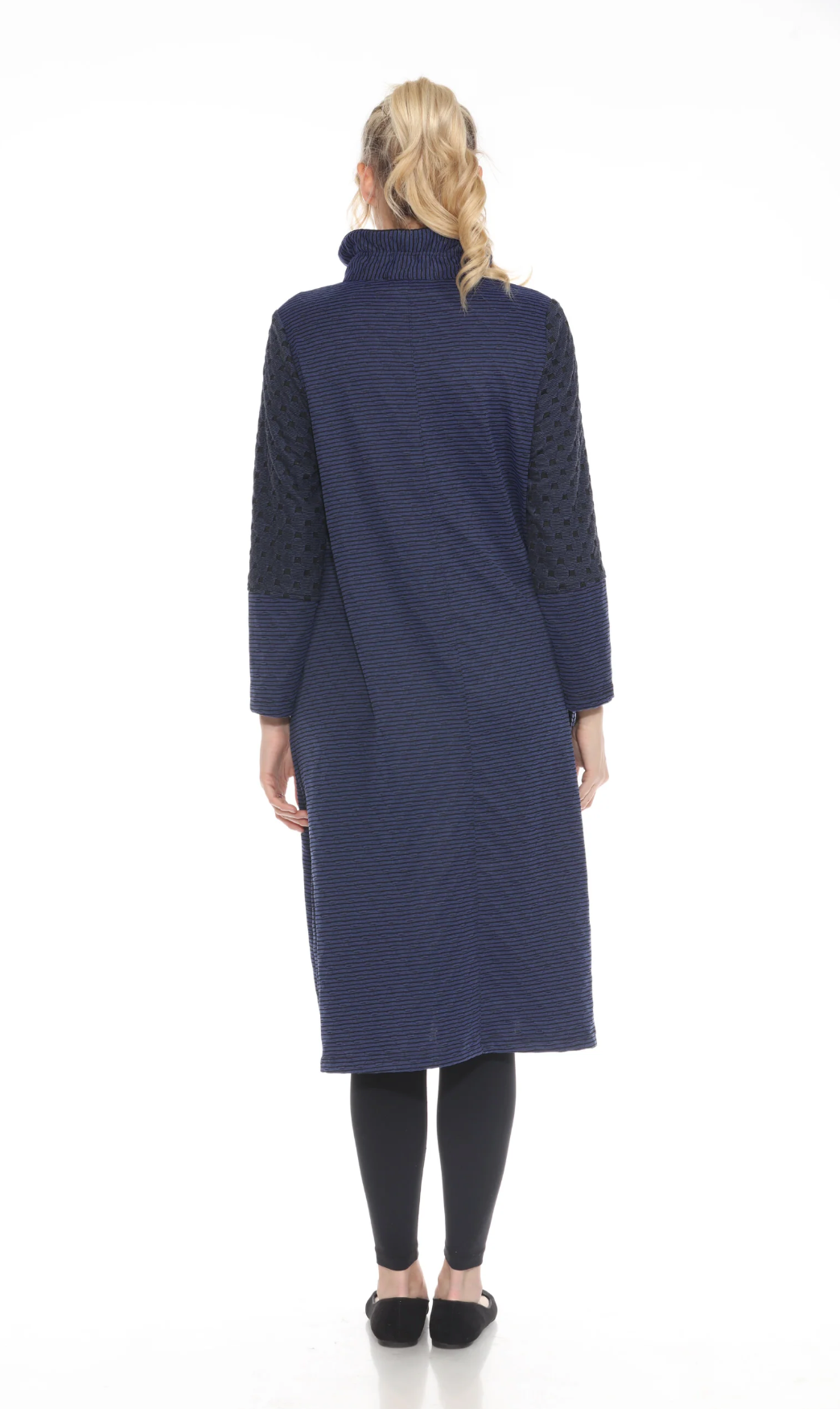 MOONLIGHT Navy & Red Accent Zipper Front Textuted Pocket Dress - 3913