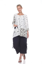 MOONLIGHT White & Gray Dot Pocket Patch Crinkle White Top - 2995