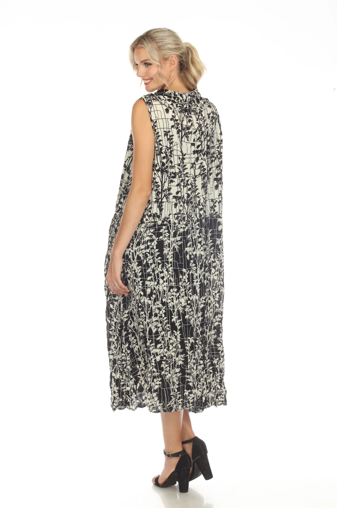 MOONLIGHT White & Black Floral Vine Print Cowl Neck Dress - 025