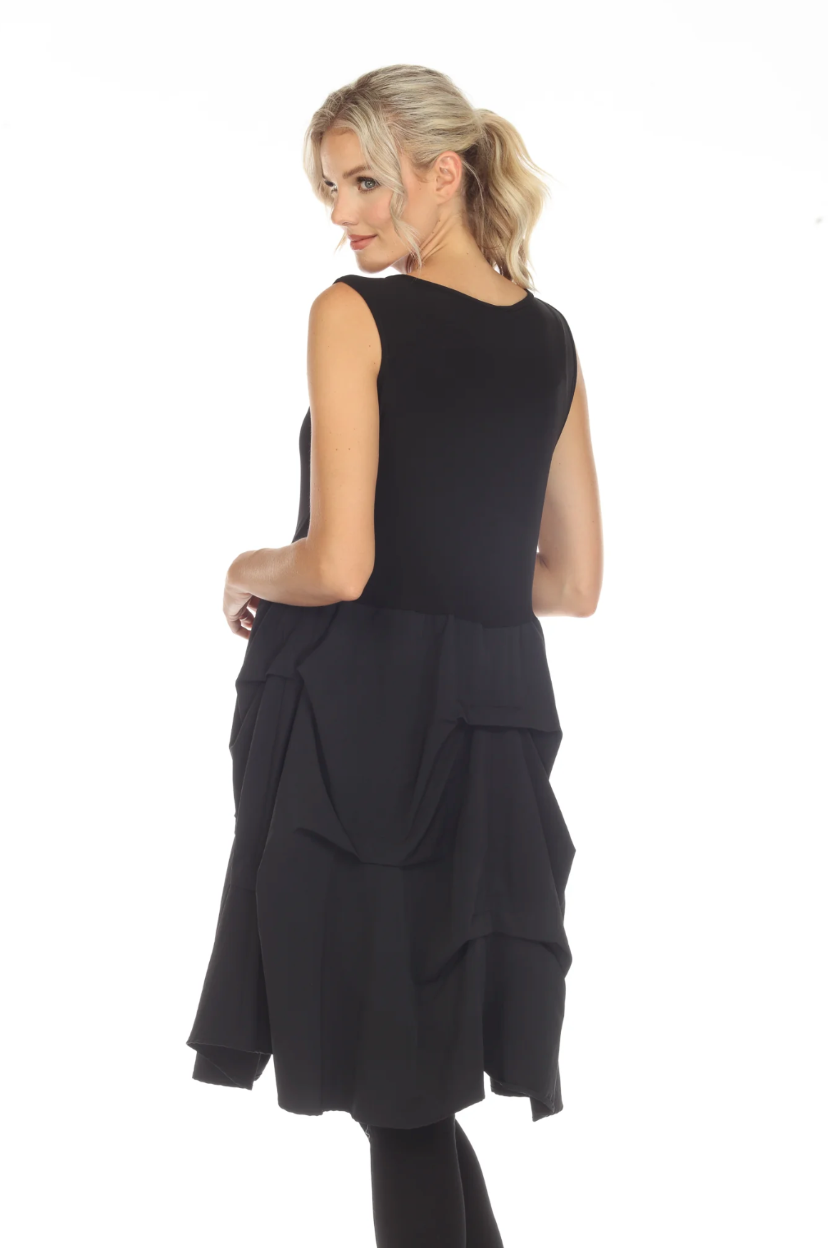 MOONLIGHT Black Short Sleeve Layered Skirt Classic Dress - 3228