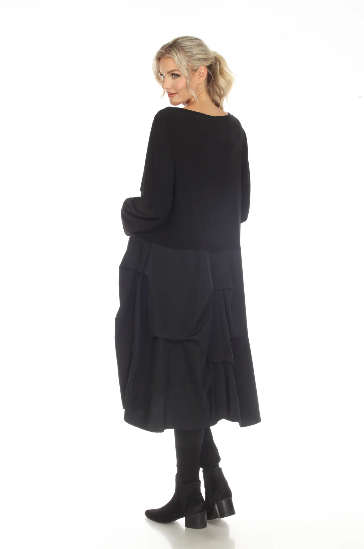 MOONLIGHT Black Long Sleeve Layered Skirt Classic Dress - 3228LG
