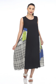 MOONLIGHT Black & White Accent Color Mixed Media Long Dress - 3283