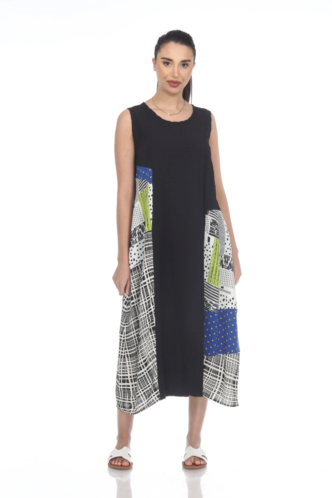 MOONLIGHT Black & White Accent Color Mixed Media Long Dress - 3283