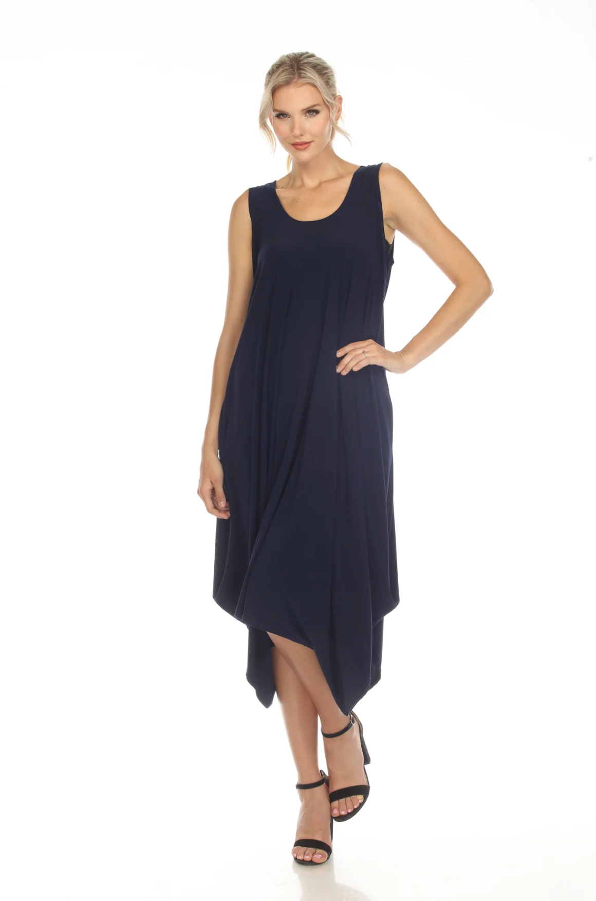 MOONLIGHT Solid Navy Long Simple Sleeveless Dress - 8860ITY