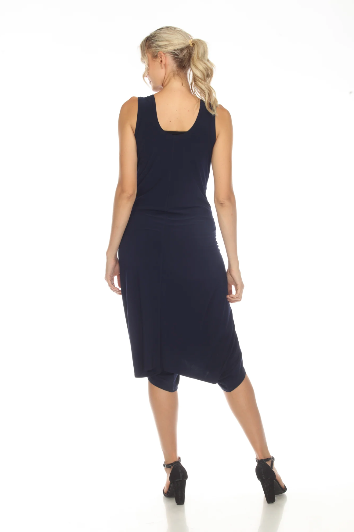 MOONLIGHT Solid Navy Long Simple Sleeveless Dress - 8860ITY