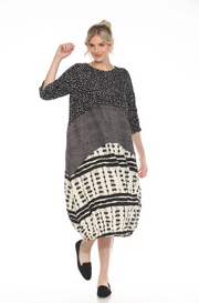 MOONLIGHT Black, Gray & White Mixed Media Print Long Dress - D 3945