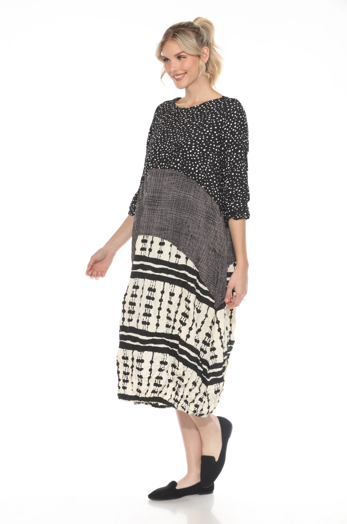 MOONLIGHT Black, Gray & White Mixed Media Print Long Dress - D 3945