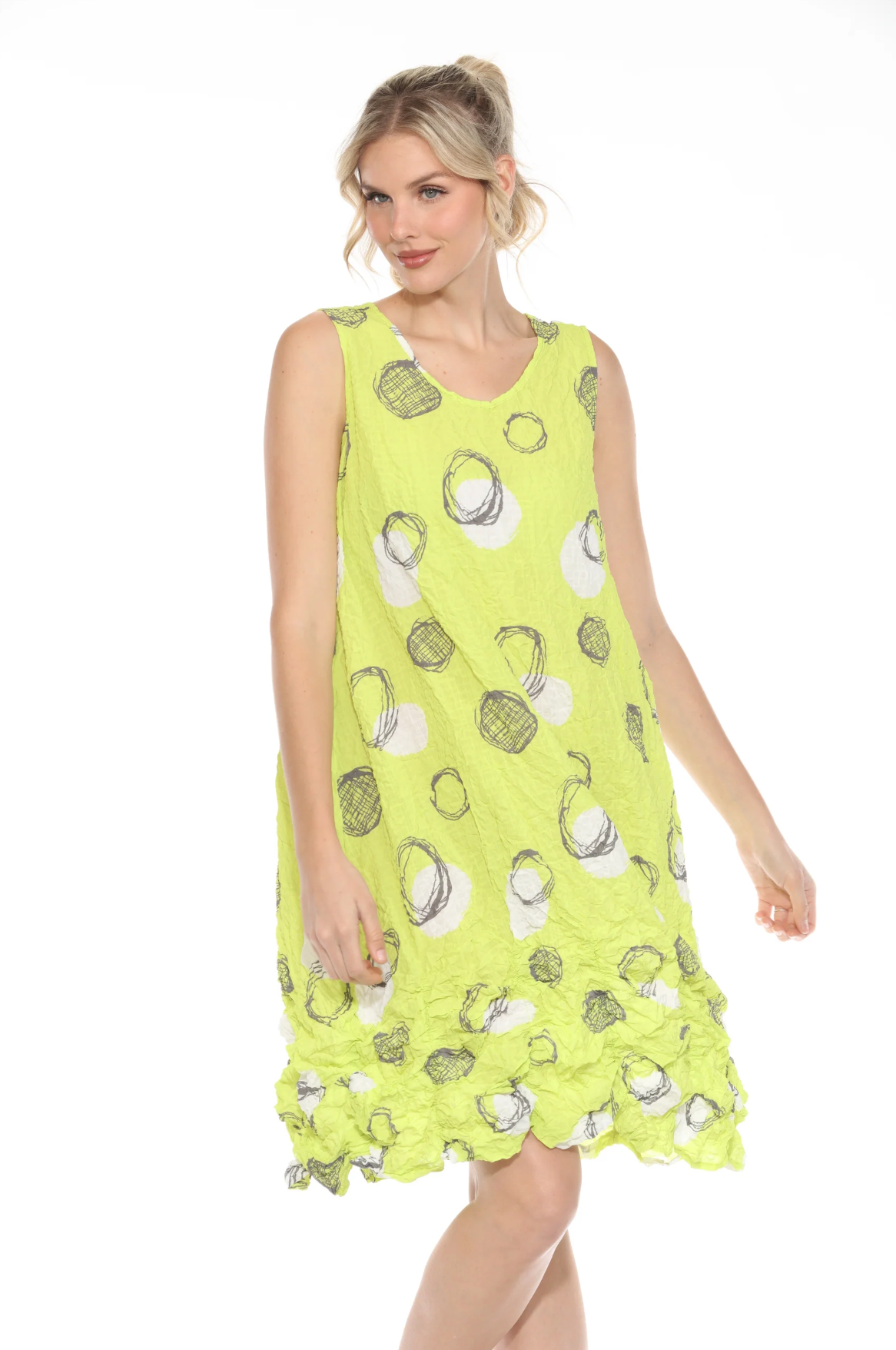 MOONLIGHT Lime & Abstract Circle Print Short Sleeveless Dress - D2776
