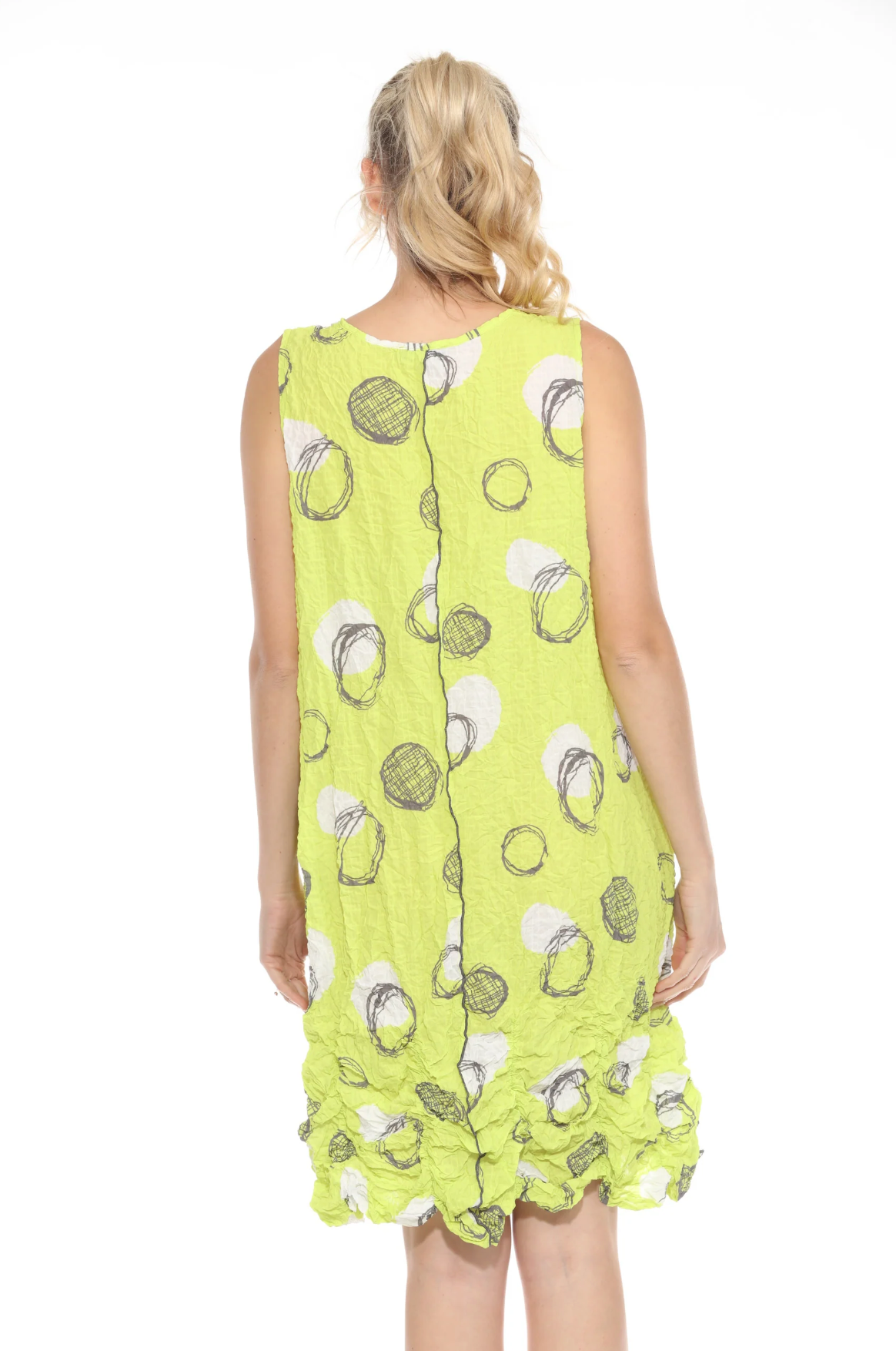 MOONLIGHT Lime & Abstract Circle Print Short Sleeveless Dress - D2776