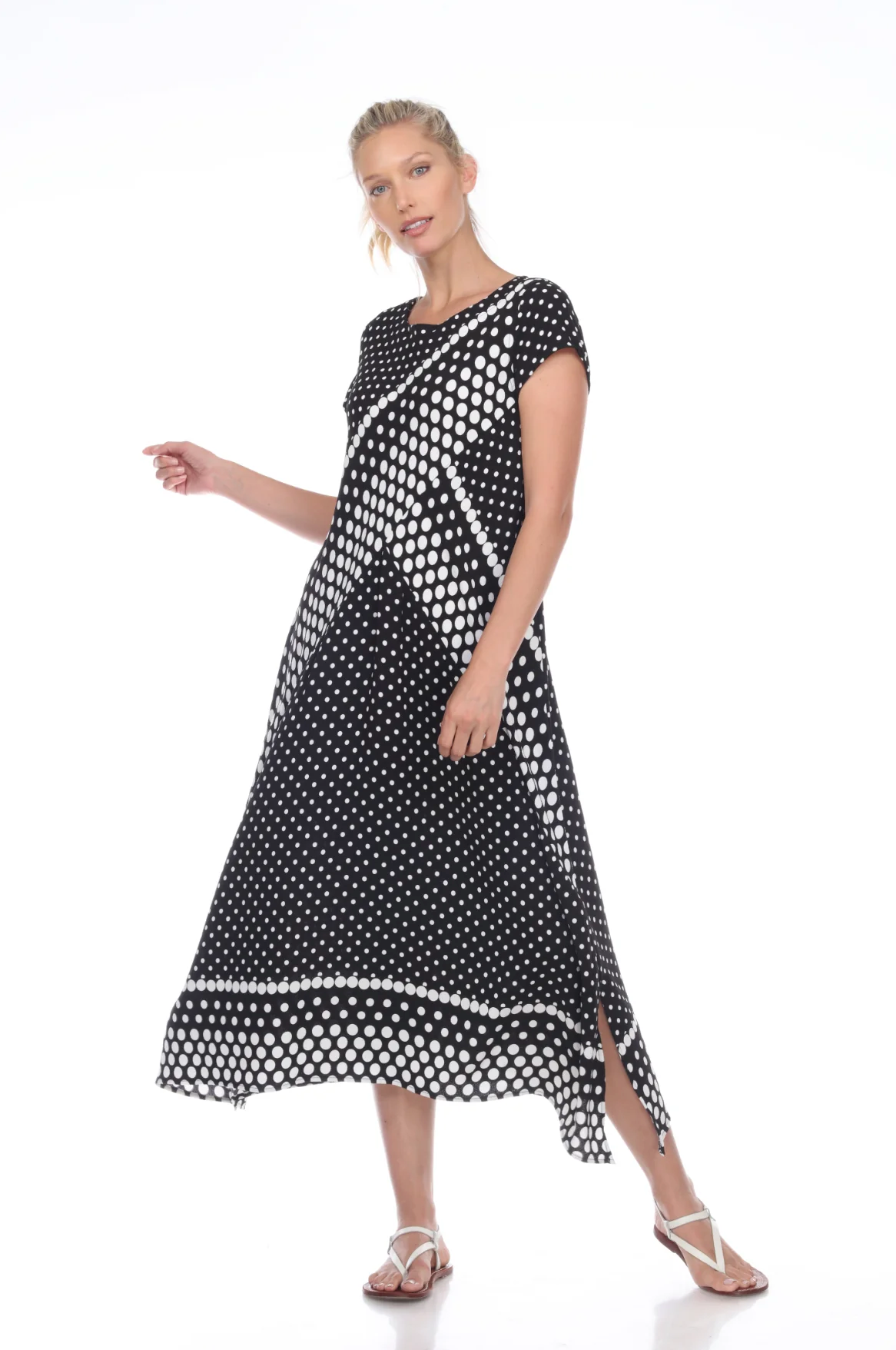 MOONLIGHT Black & White Strips with Dots Long Sleeveless Dress - D3112