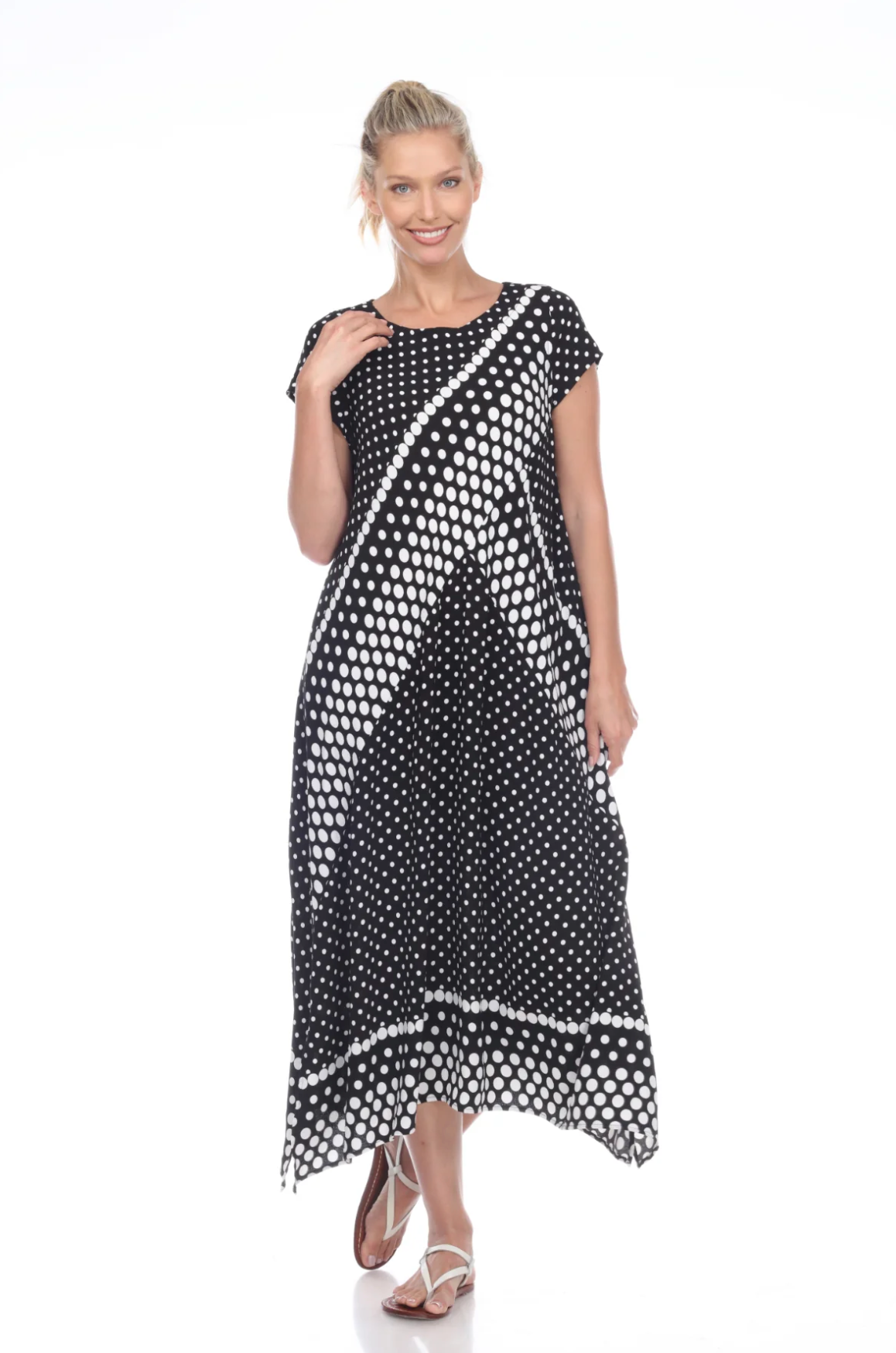 MOONLIGHT Black & White Strips with Dots Long Sleeveless Dress - D3112