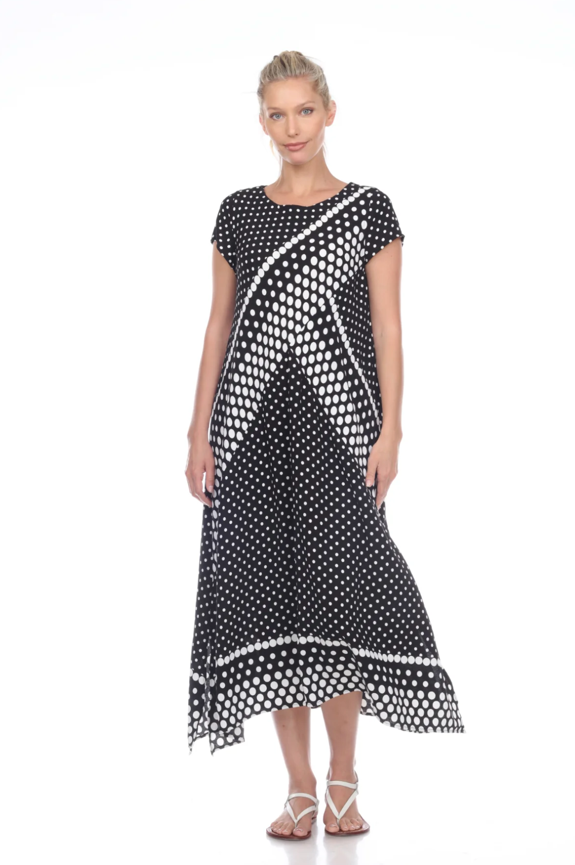 MOONLIGHT Black & White Strips with Dots Long Sleeveless Dress - D3112