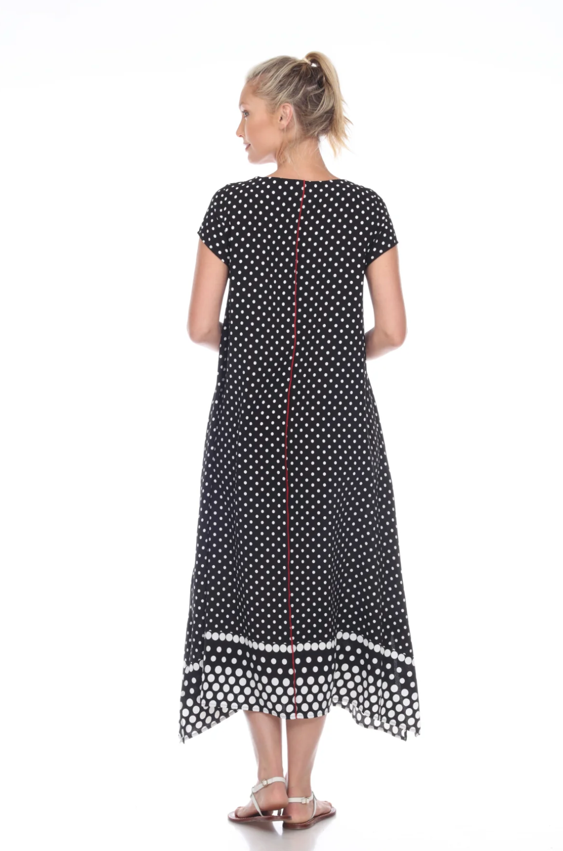 MOONLIGHT Black & White Strips with Dots Long Sleeveless Dress - D3112