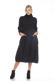 MOONLIGHT Solid Black Long Cowl Neck Pocket Dress - D3604
