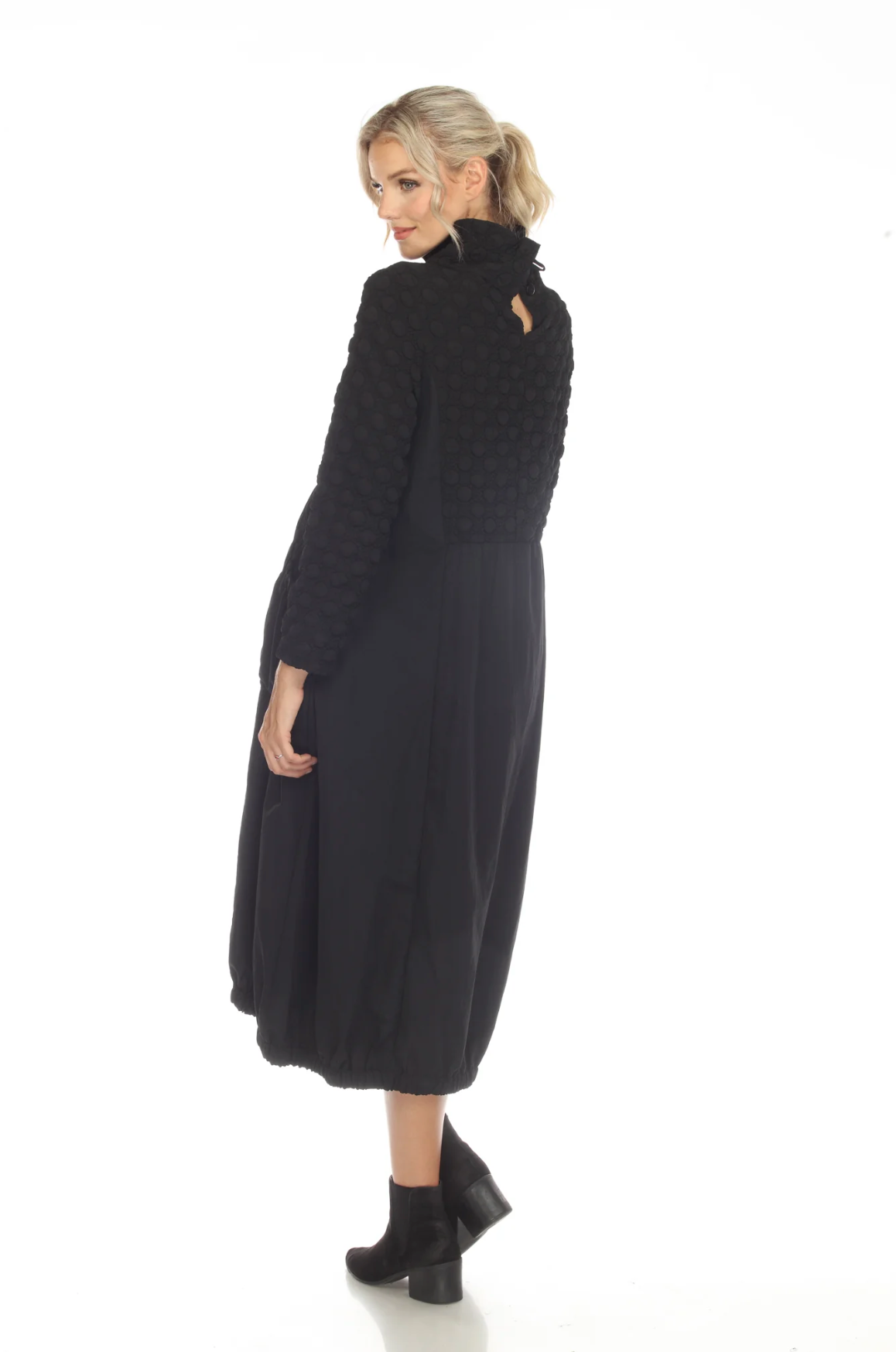 MOONLIGHT Solid Black Long Cowl Neck Pocket Dress - D3604