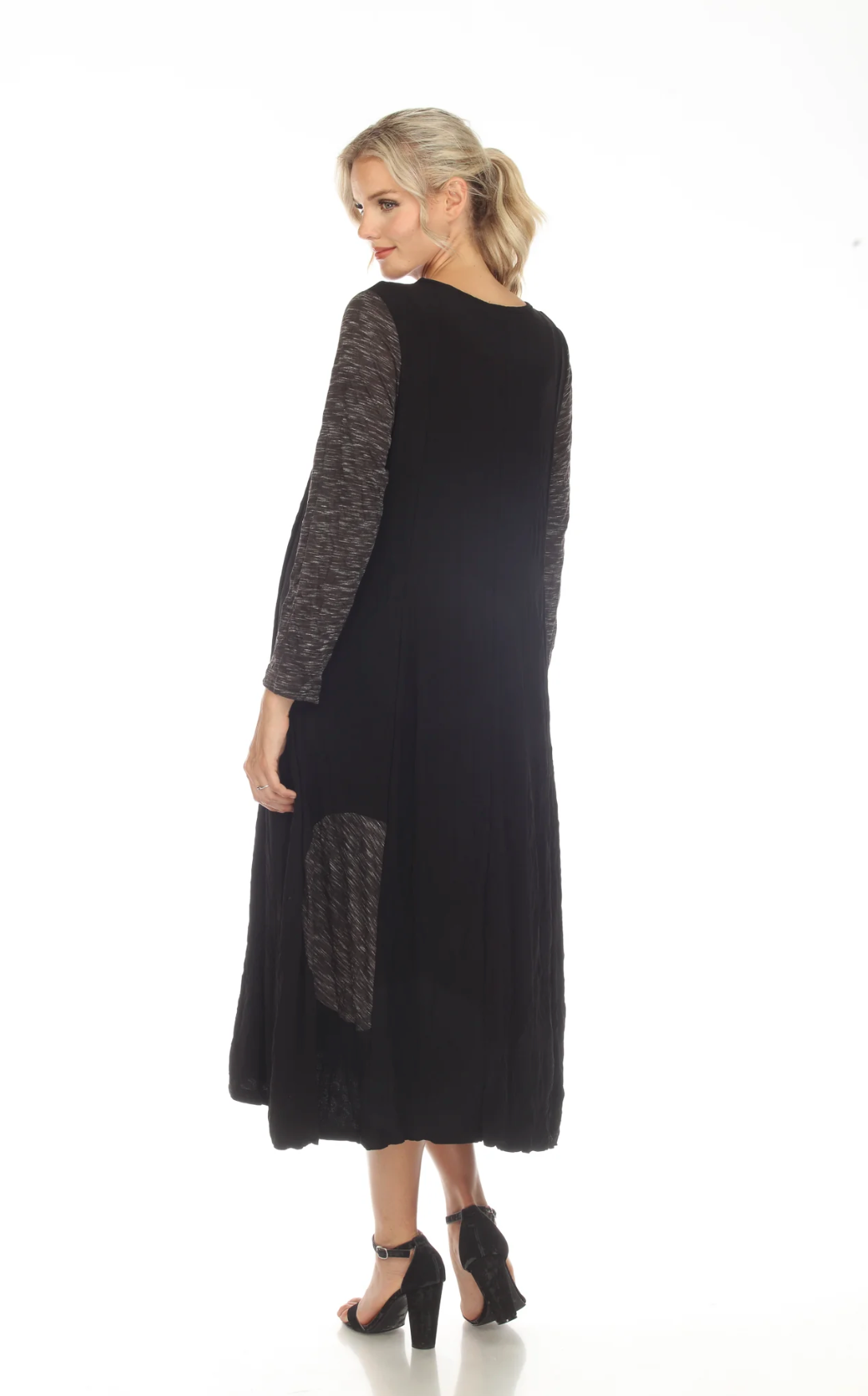 MOONLIGHT Black & Gray Accent Color Subtle Pattern Long Sleeve Dress - D3607