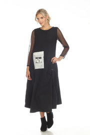 MOONLIGHT Black & White Newspaper Print Block Dress - D3675