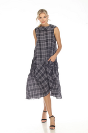 MOONLIGHT Blue & Navy Checkered Cowl Neck Pocket Dress - D3698