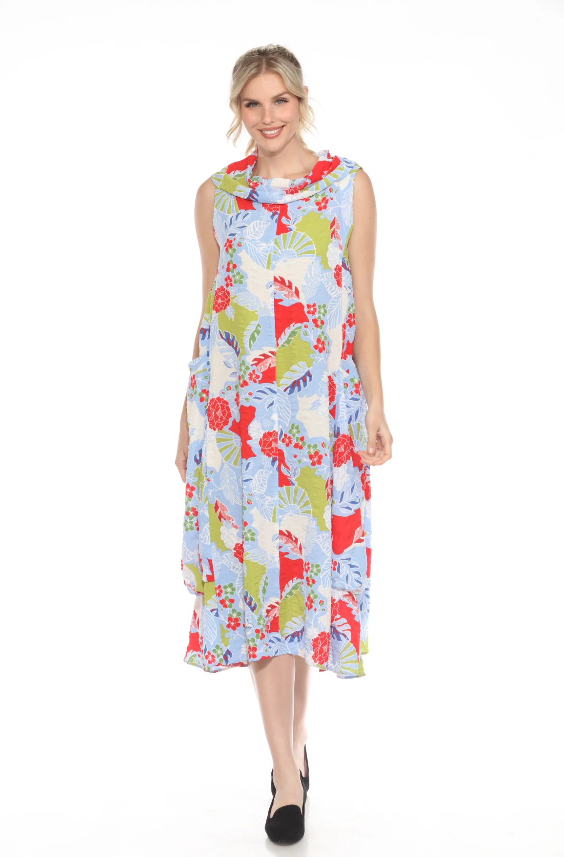 MOONLIGHT Multicolor Bright Cowl Neck Sleeveless Dress - D3700JP