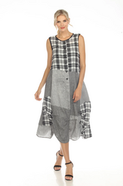 MOONLIGHT Gray, Black & White Checkered Sleeveless Dress - D3760