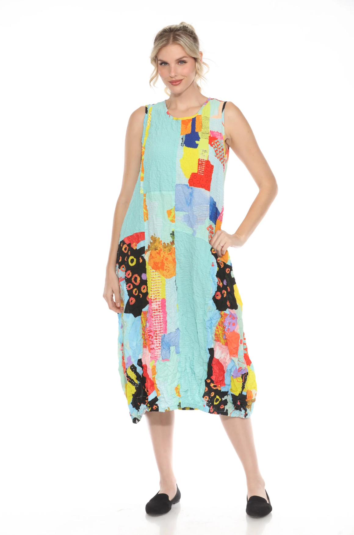 MOONLIGHT Bright Mixed Media Pattern Long Sleeveless Dress - D4020
