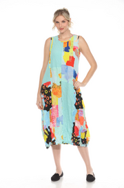 MOONLIGHT Bright Mixed Media Pattern Long Sleeveless Dress - D4020