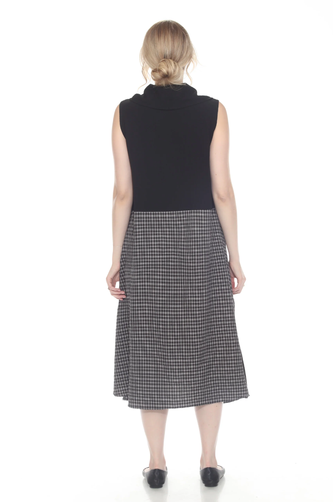 MOONLIGHT White Checkered Print Zip Pocket Dress - D4068 - WHITE MIX (NOT BLACK MIX)