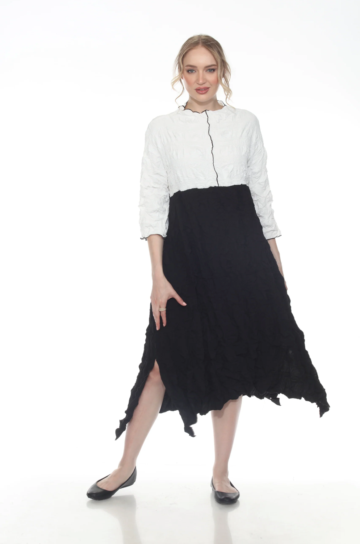 MOONLIGHT White & Black Classic Textured Dress - D4079LG - WHITE/BLACK