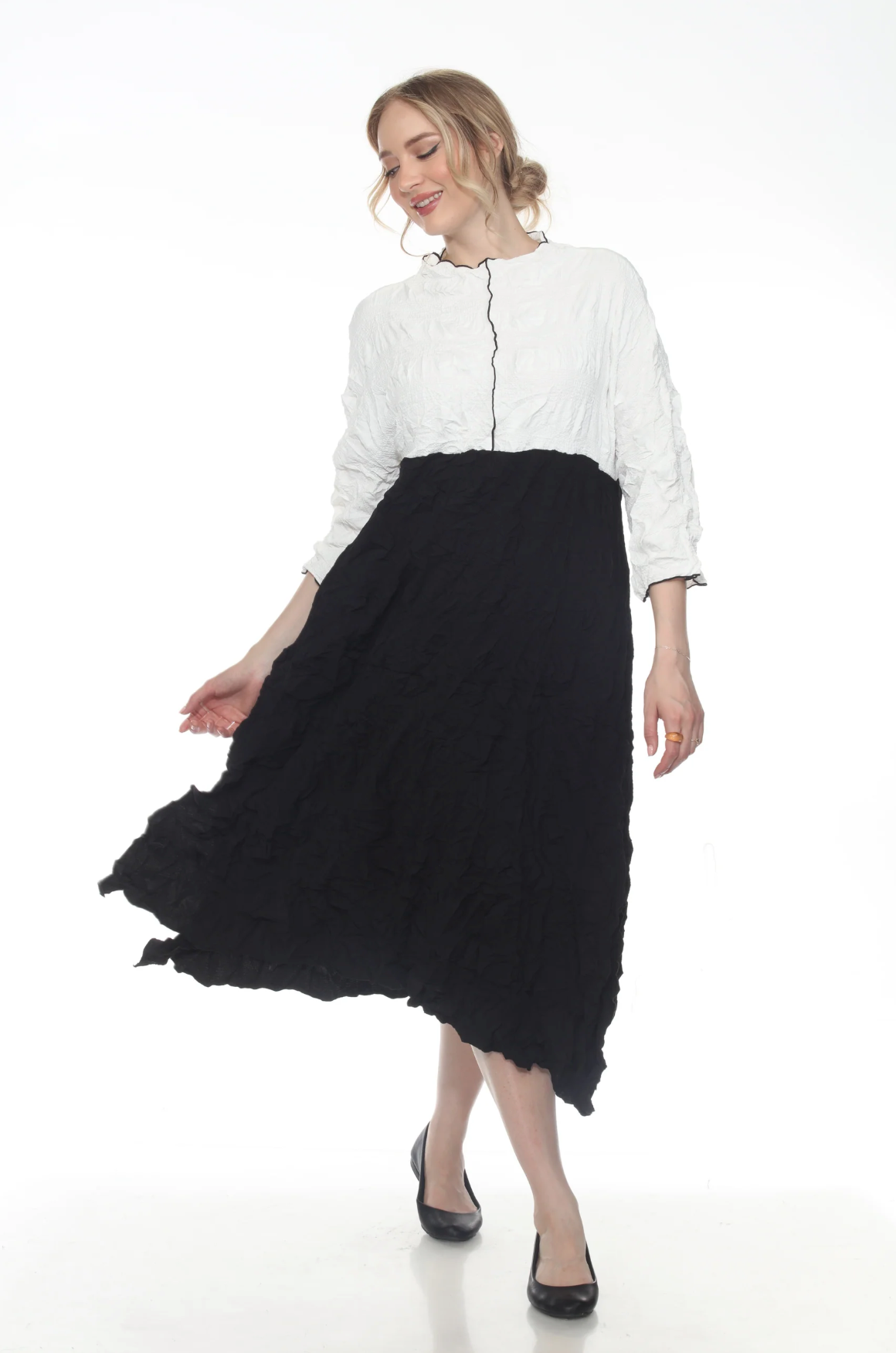 MOONLIGHT White & Black Classic Textured Dress - D4079LG - WHITE/BLACK