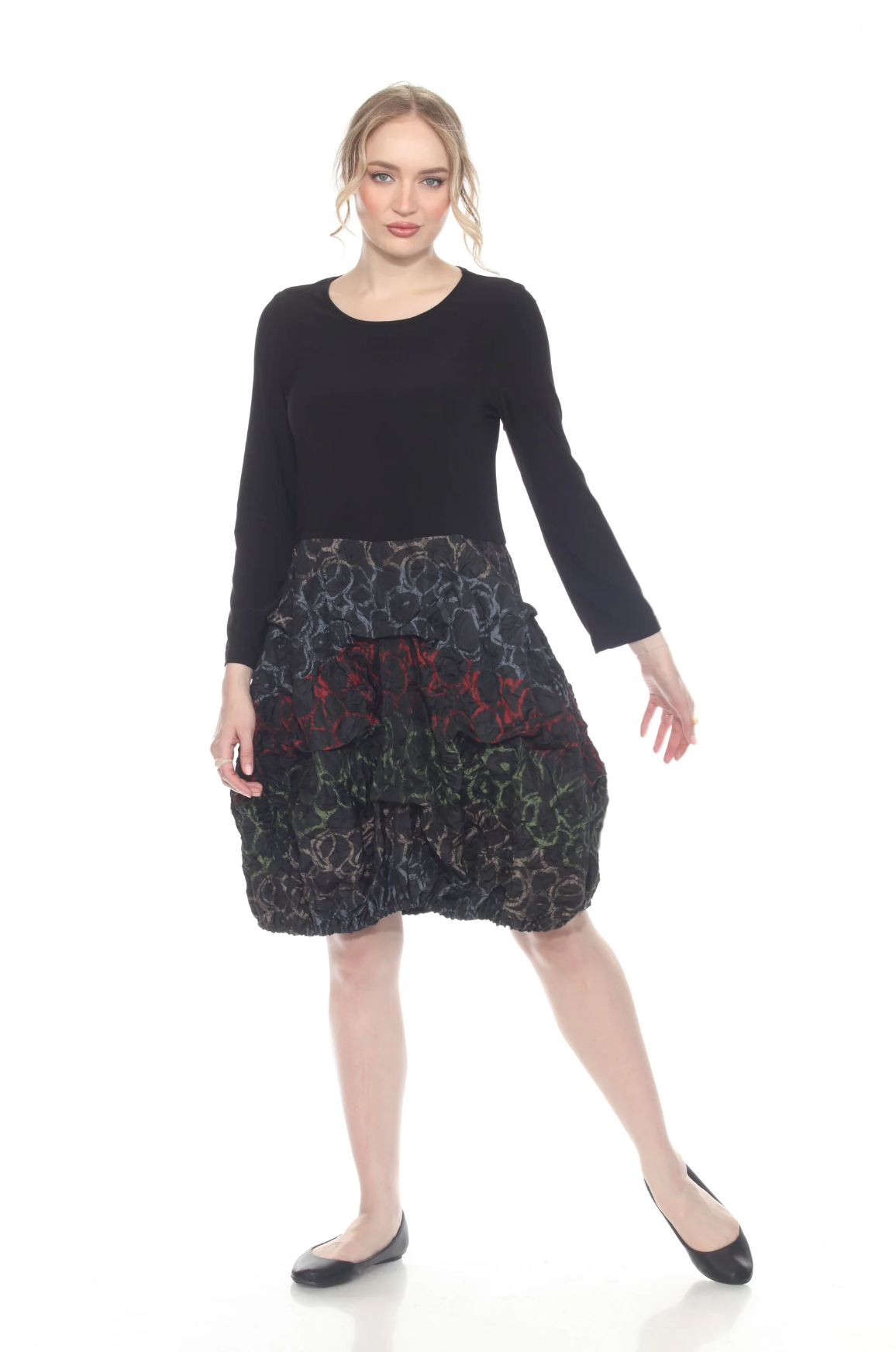 MOONLIGHT Black & Muted Color Print Casual Dress - D4082