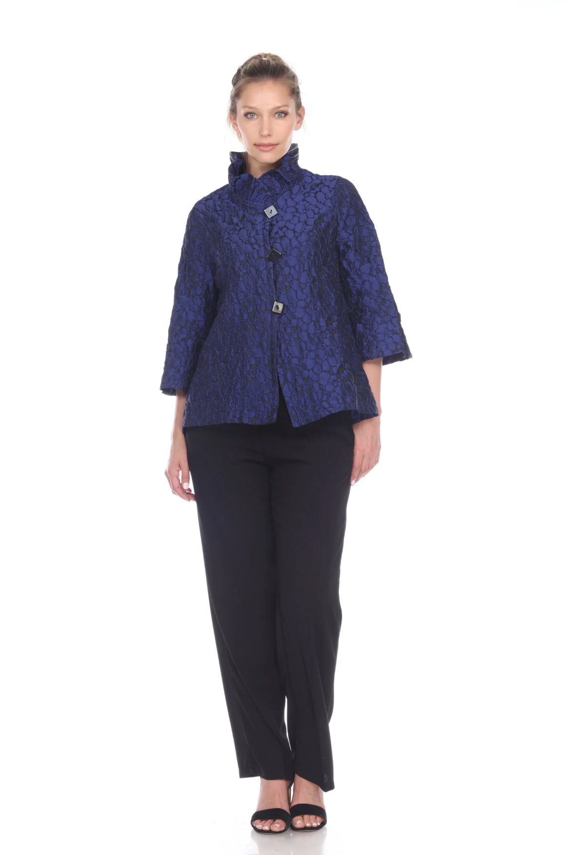 MOONLIGHT Blue Geometric Dotted Jacquard Button Front Jacket - 2455 TAF-ROY