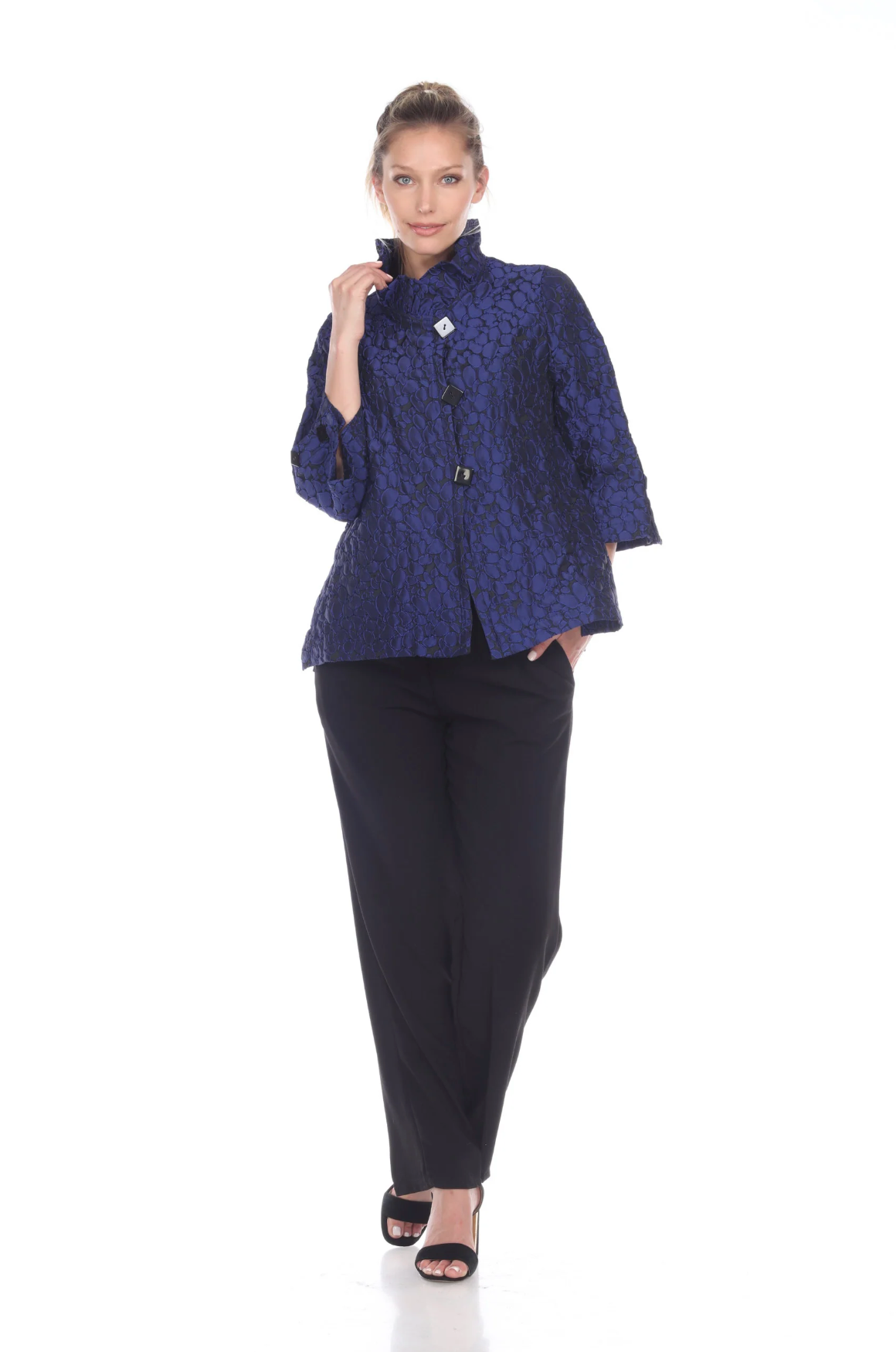 MOONLIGHT Blue Geometric Dotted Jacquard Button Front Jacket - 2455 TAF-ROY