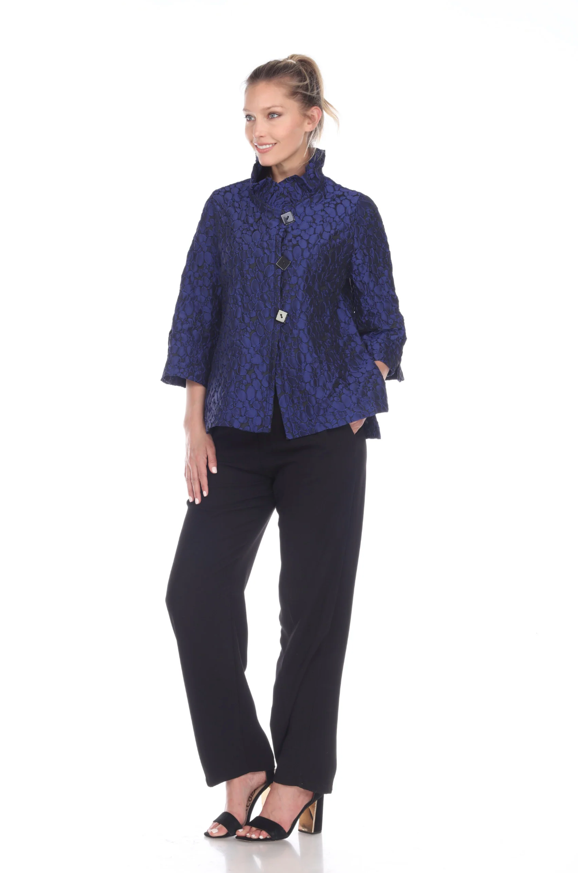 MOONLIGHT Blue Geometric Dotted Jacquard Button Front Jacket - 2455 TAF-ROY