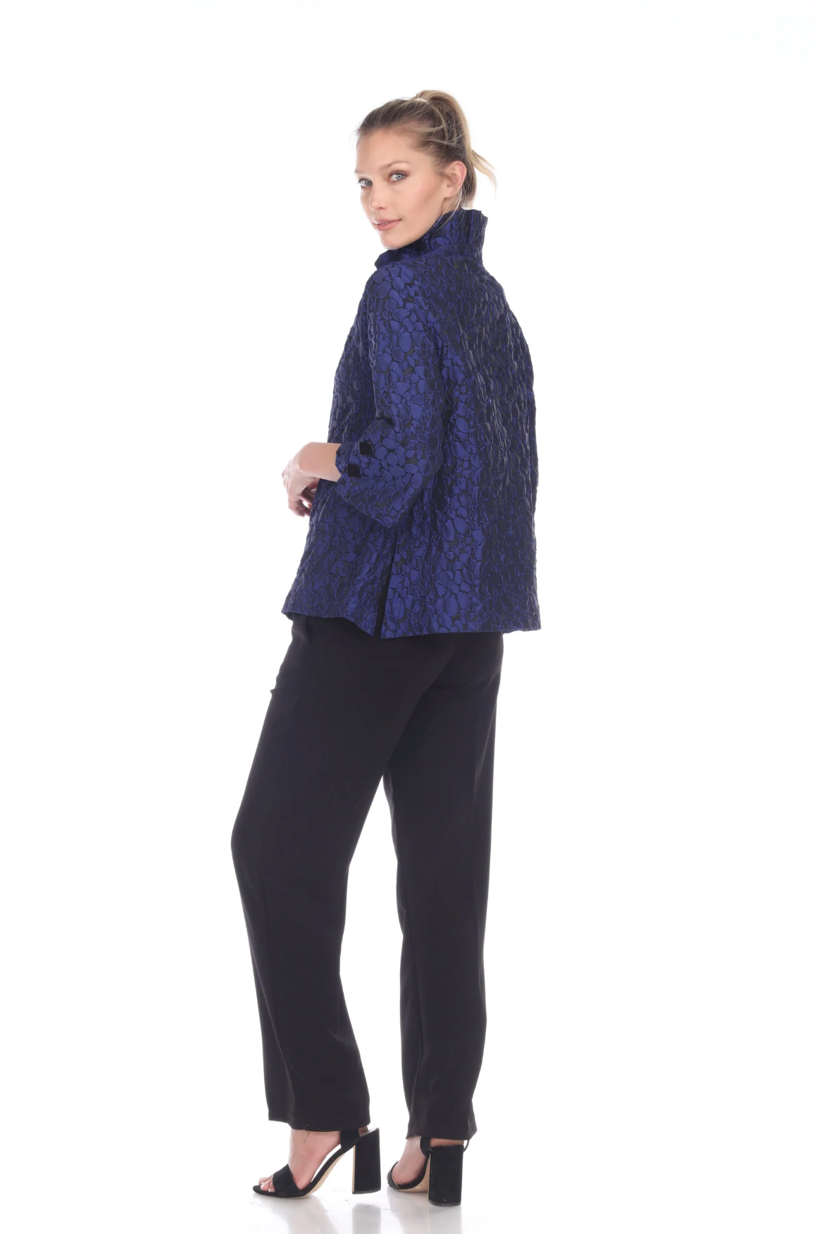 MOONLIGHT Blue Geometric Dotted Jacquard Button Front Jacket - 2455 TAF-ROY