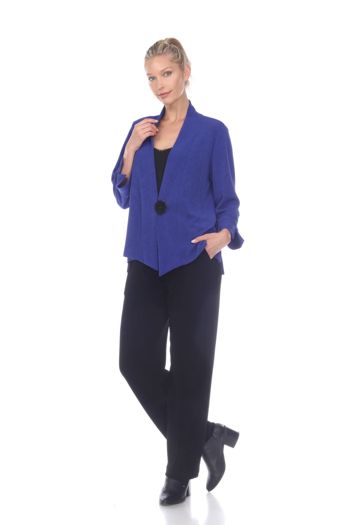 MOONLIGHT Solid Blue Simple One Button Jacket - 2006 - BLUE