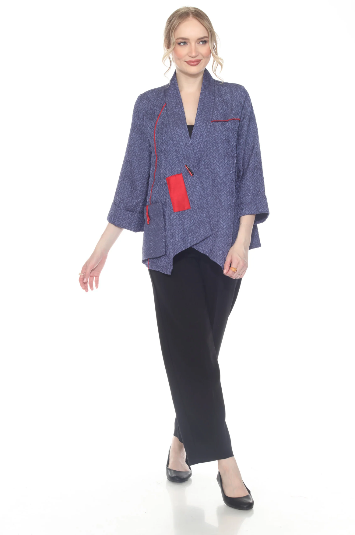 MOONLIGHT Blue & Red Accent One Button Front Jacket - 2046