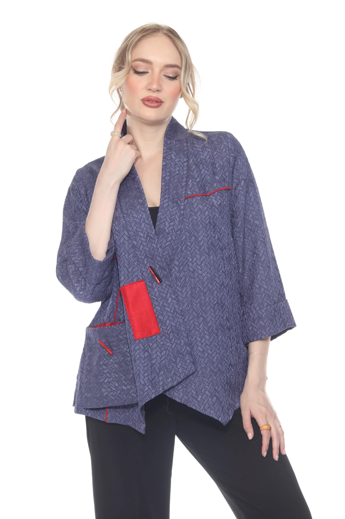 MOONLIGHT Blue & Red Accent One Button Front Jacket - 2046