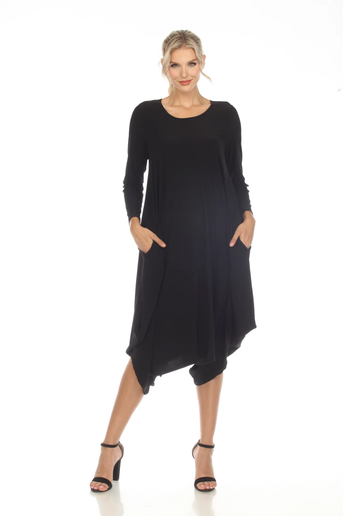 MOONLIGHT Solid Black Classic Long Sleeve Pocket Dress - D8860 LGITY